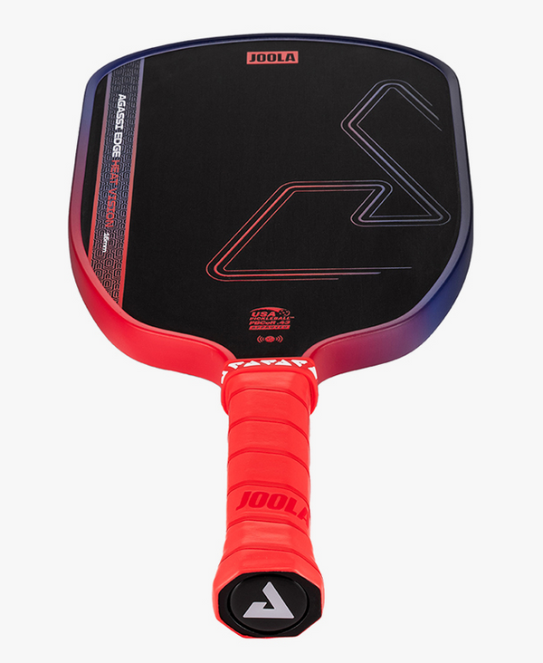 JOOLA Agassi Edge Heat Vision 16mm in Ignite Blaze Red, handle view
