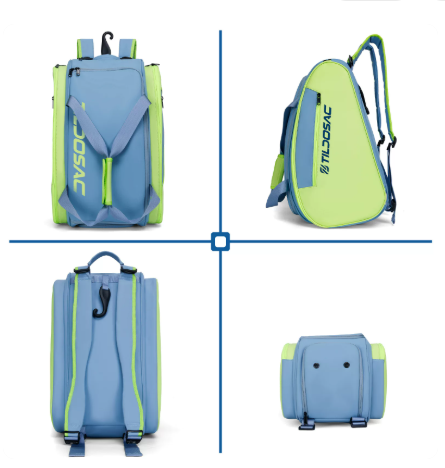 Tildosac Pickleball Bag Blue/Green shown from four sides